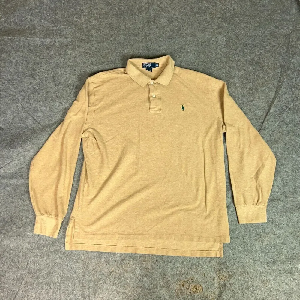 Vintage Polo‎ Ralph Lauren Mens Polo Shirt Extra Large Tan Green Pony Preppy Top